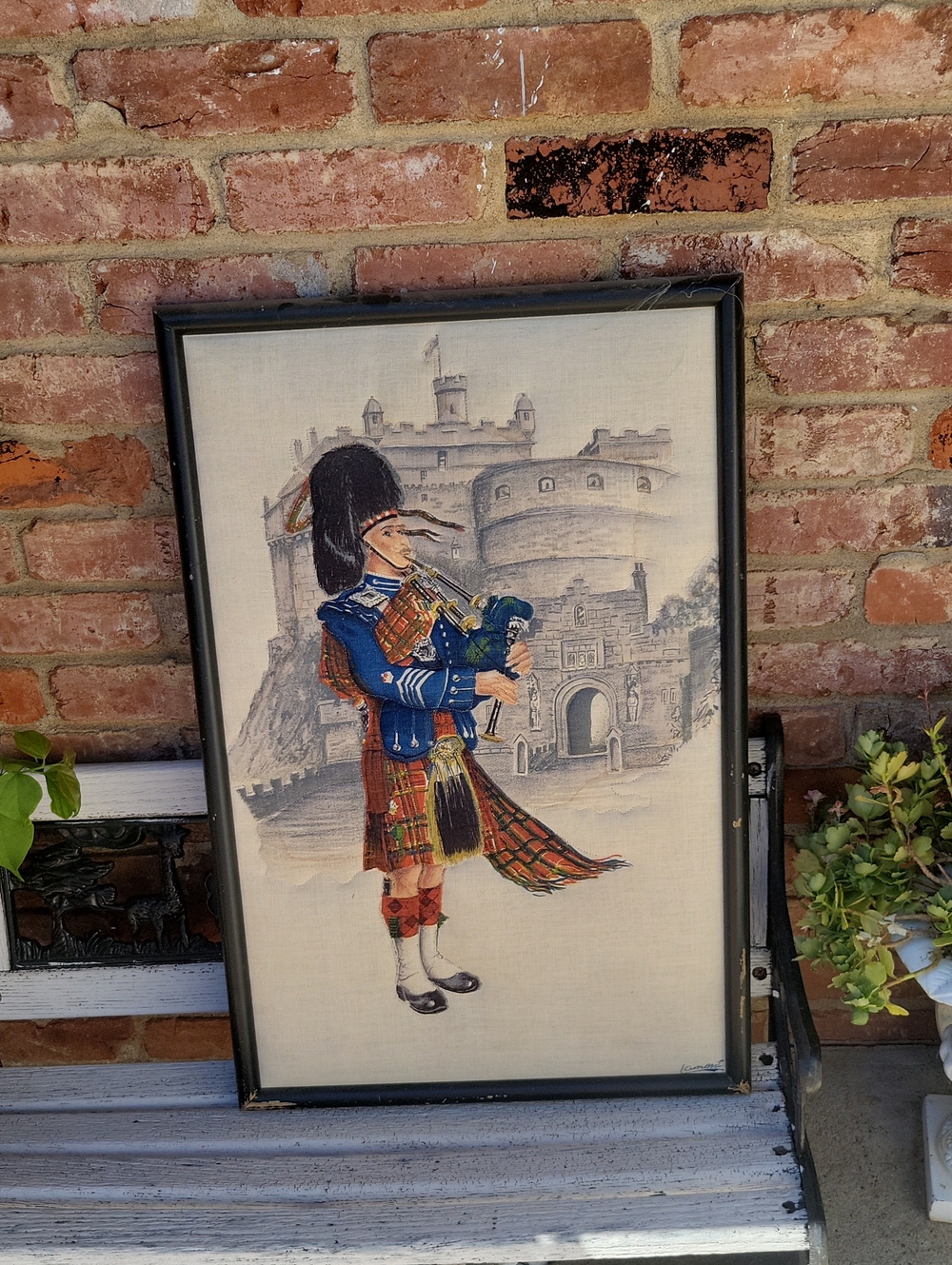 Vintage Scottish Piper Print in Blue, Red, Black, Tan
